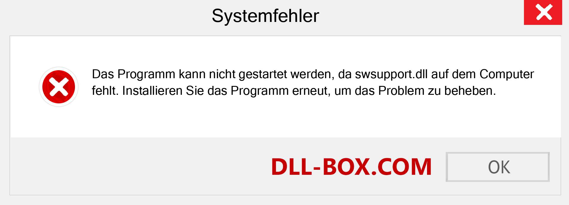 swsupport.dll-Datei fehlt?. Download für Windows 7, 8, 10 - Fix swsupport dll Missing Error unter Windows, Fotos, Bildern